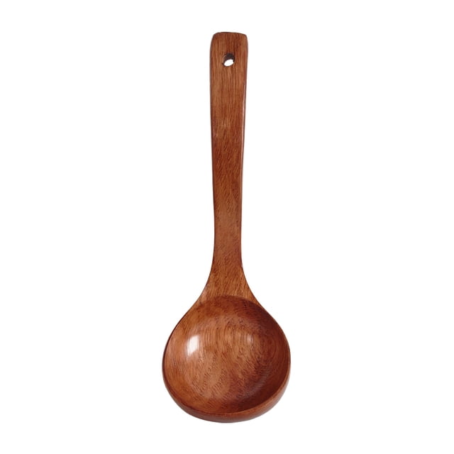 Natural Wooden Serving Spoon for Soup Stew, Long Handle Wood Kitchen Utensil for Cooking Mixing, Durable Smooth Edge for Nonstick Cookware, 1 Soup Spoon