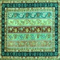 thumbnail image 1 of Ahgly Company Machine Washable Indoor Square Abstract Turquoise Blue Contemporary Area Rugs, 5' Square, 1 of 4