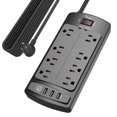 thumbnail image 1 of Protector contra sobretensiones Nuetsa, 8 salidas y 4 puertos USB, color negro, 1 of 7