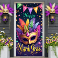 thumbnail image 5 of Purple Mask Mardi Gras Banner Colorful Feathers Carnival Display Golden Decorations Pattern Masquerade Backdrop for Mardi Gras Party Masquerade Ball Festival Celebration, 5 of 9