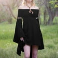 thumbnail image 2 of Idoravan Masquerade dresses for women Solid Color Literary Casual Dress Long Sleeve Off Shoulder Stretch Dress L, 2 of 5