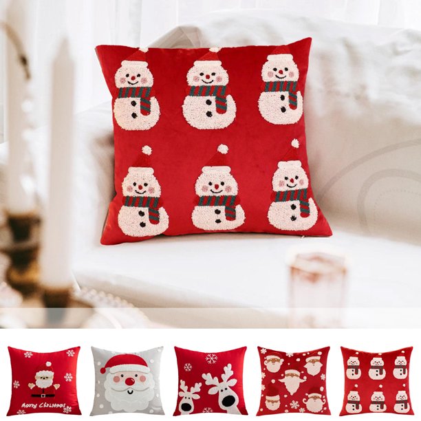 Funda de Almohada Navideña Bordada de Algodón de 18 X 18 Pulgadas para Decoración de Invierno, Camas, Sofás, Cojines y Coches Que Iluminan Ambientes Festivos.