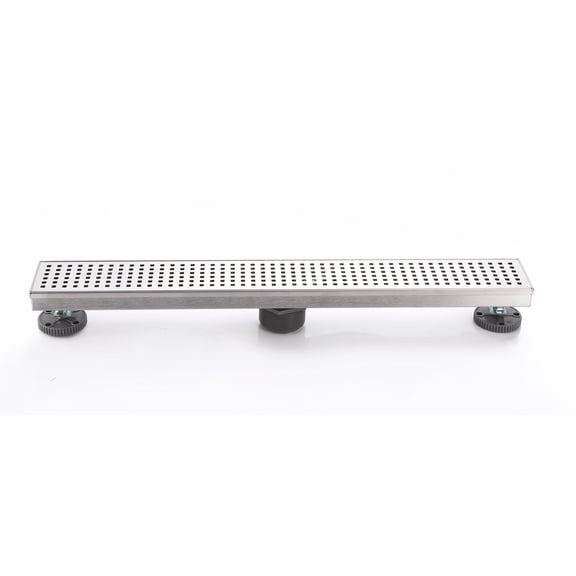 Stainless Steel 24 in. Linear Shower Drain, Geometric Square Grate, 304 Stainless Steel, Debris Basket Included