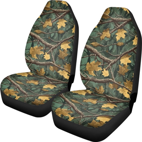 XYZCANDO Car Seat Covers Polyester Fabric Car Front Seat Covers Automobile Interior Decor Accessories Thin Stretchy Truck Vehicle, Camouflage Branch Leaf