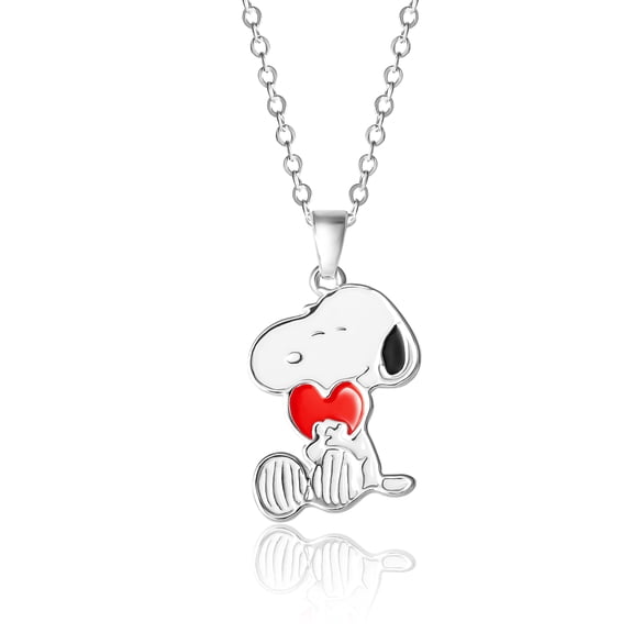 Peanuts Snoopy Silver Plated Holding Heart Pendant, 16 2" Chain