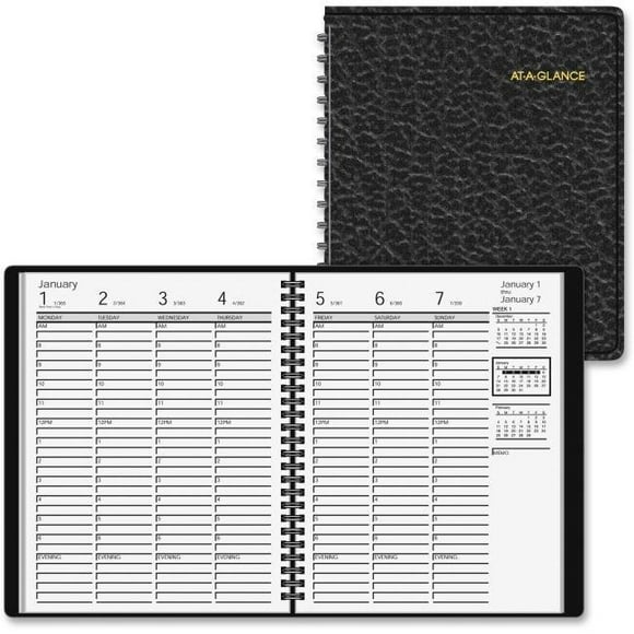 At A Glance AAG7086505 7 x 8 in. Weekly Appointment Book, Simulated Leather - Black