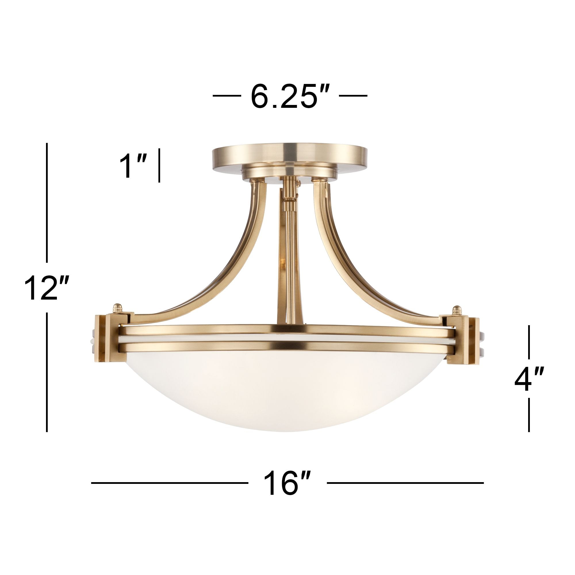 Possini Euro Design Deco Modern Ceiling Light Semi Flush Mount Fixture 16" Wide Warm Brass 2-Light White Glass Bowl for Bedroom Kitchen Living Room