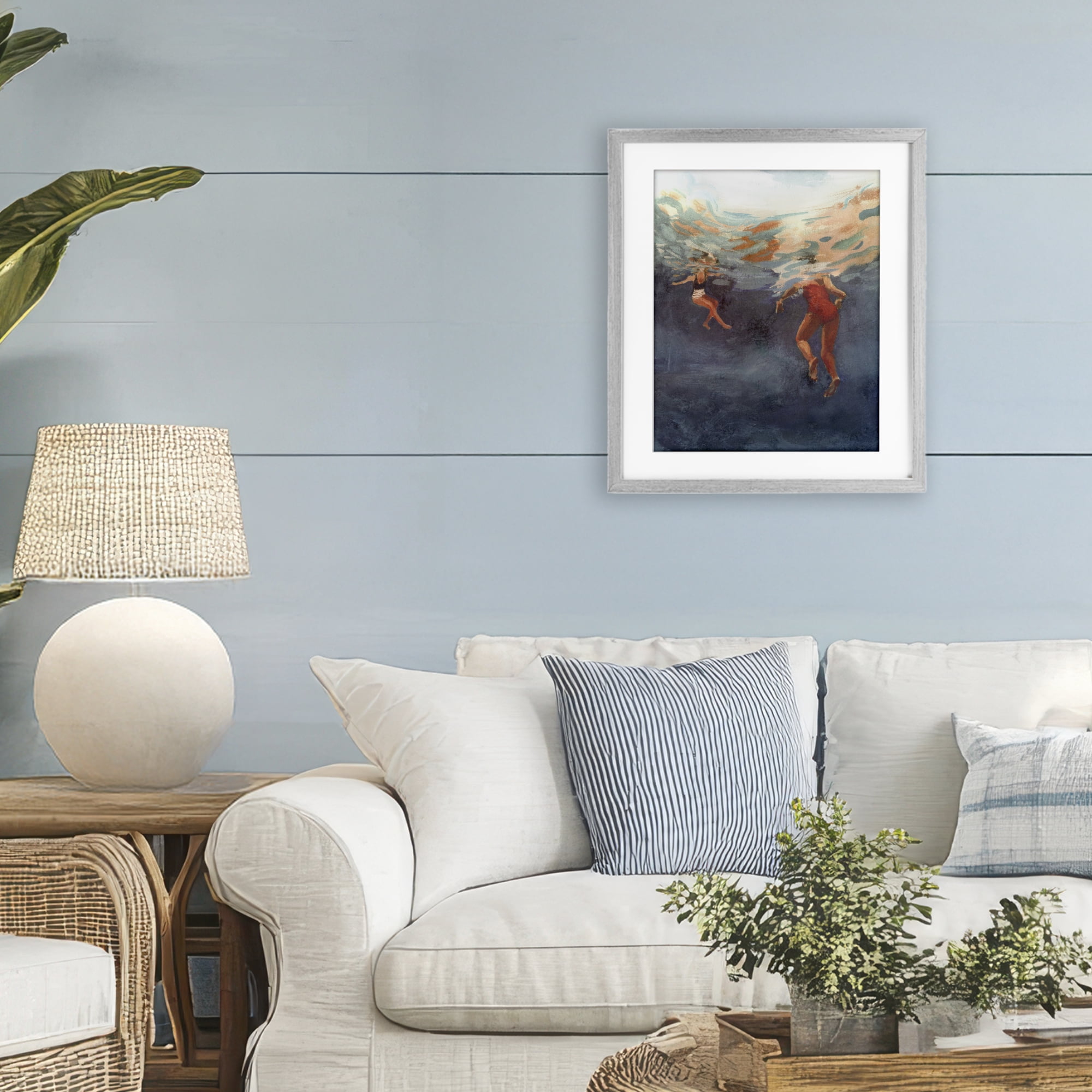Stupell Industries Summer's Dance Swimmers Gray Framed Print Under Glass, design by Victoria Barnes