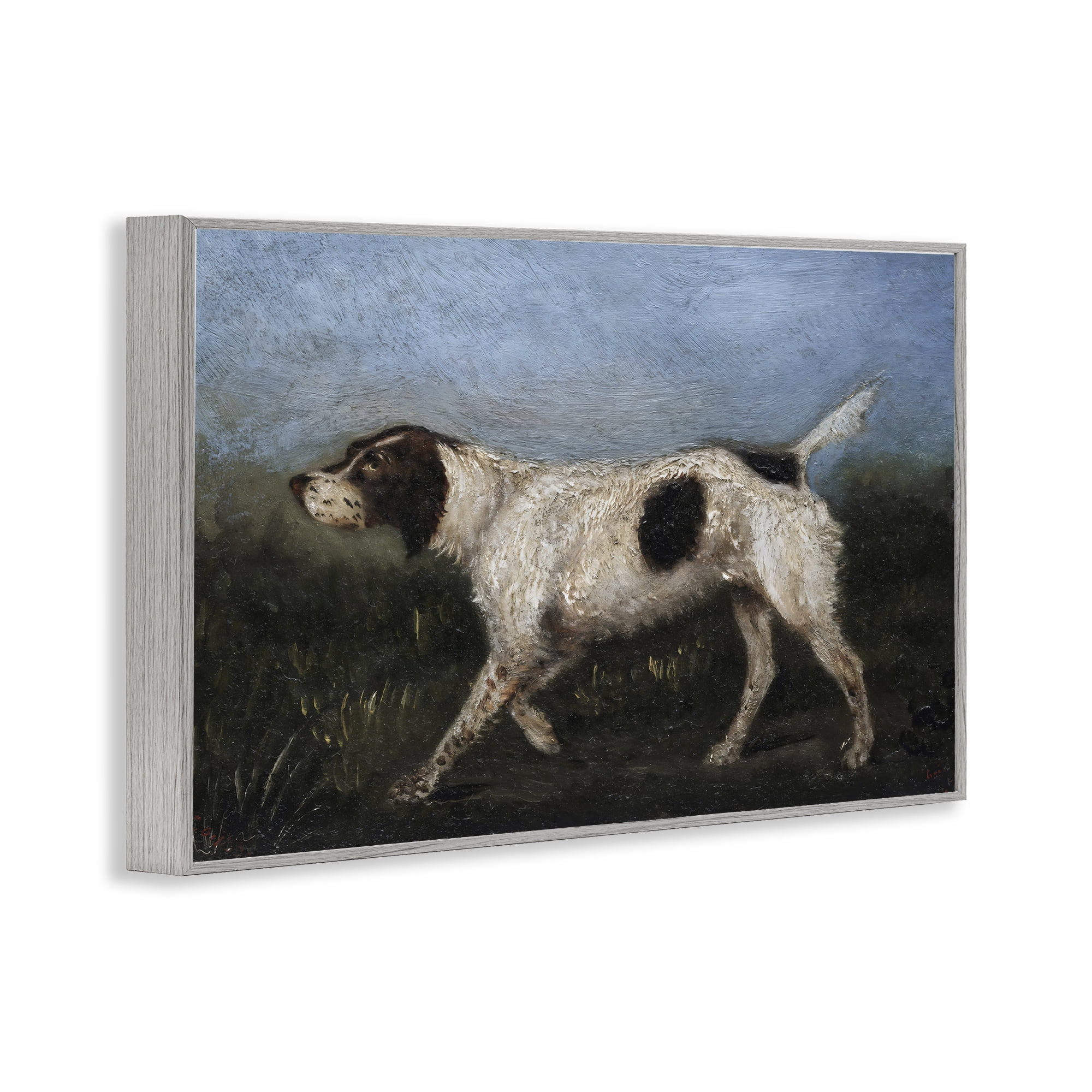Stupell Industries Alert Hunting Dog in Field Gray Framed Giclee Art, design by Arlington Prints