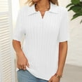thumbnail image 5 of Womens Ribbed Knitted Sweaters, Short Sleeve Pullover for Women Casual Solid Color Slimming Fit Lapel V Neck Sweater Summer Tops, 5 of 6