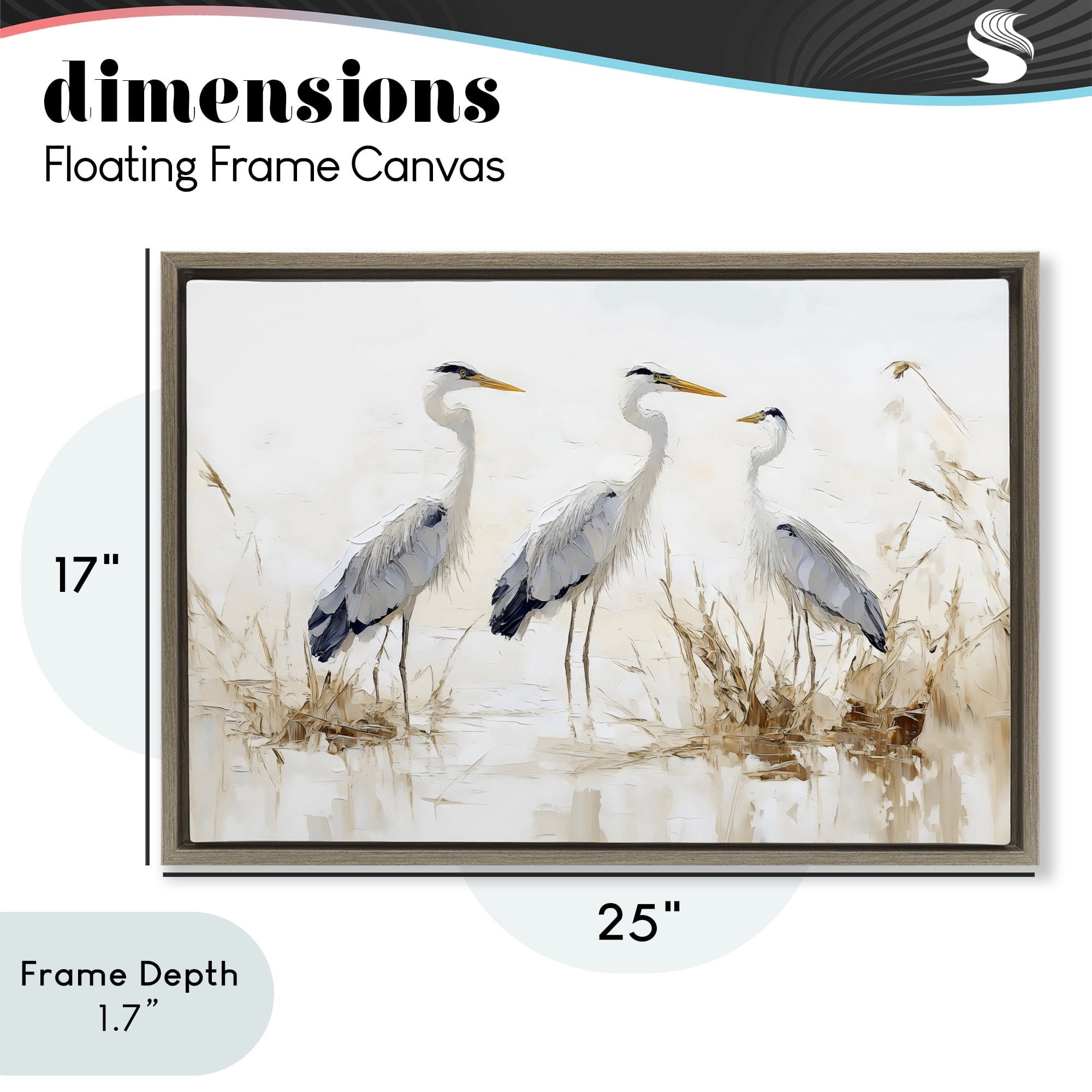Stupell Industries Neutral Blue Herons in Reeds Brown Framed Floater Canvas Wall Art, design by LSR Design Studio