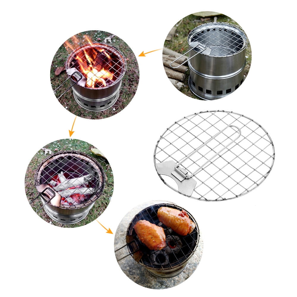 YAHHU Portable Stainless Steel Wood & Alcohol Camping Stove with Foldable Handle, Windproof Stand, Ash Tray – Compact, Durable, Eco‑Friendly Outdoor Cooking