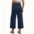 thumbnail image 6 of Lumtrix Womens Cotton Linen Wide Leg Pants Casual Zipper Front Summer Cropped Trousers Dressy Pants with Pockets Navy M, 6 of 7