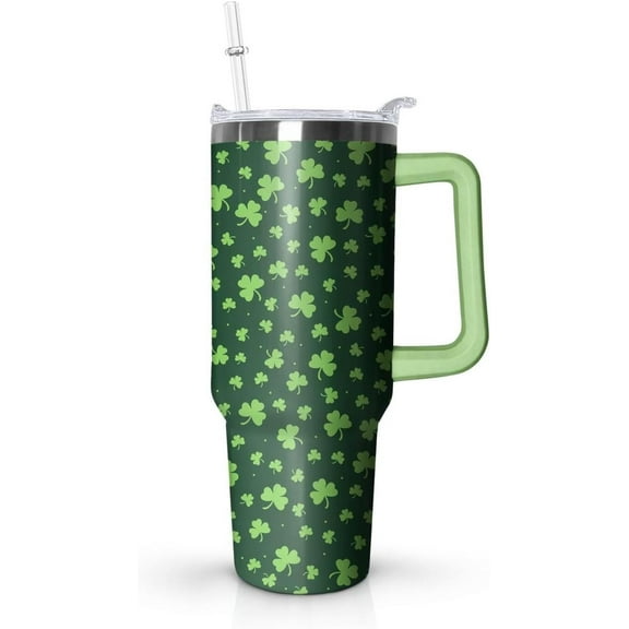 40 oz St Patricks Day Tumbler with Handle Lid and Straw 40oz Patrick''s Day Tumbler Double Stainless Steel Insulated Cup Design for Authentic Irish Celebration