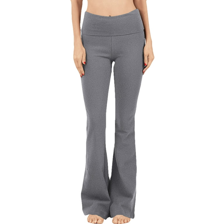 ClothingAve. Women's Foldover Contrast Waist Bootleg Flare Yoga Pants,  Value-Pack Available Female Pants