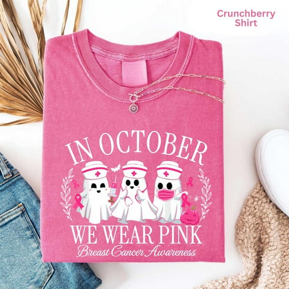 Comfort Colorsﾂｮ Spooky Nurse Shirt, Cancer Team Shirt, Halloween Gift for Nurse, Nurse Crew, October Pink Support Cancer Awareness Tshirt