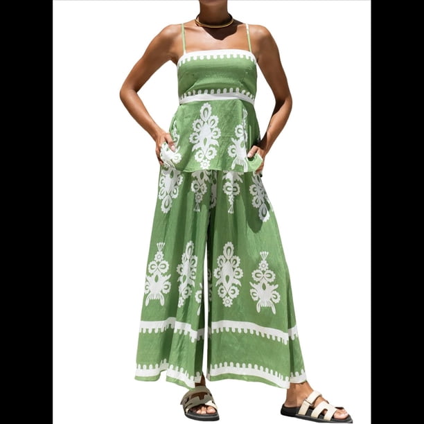 Vestidos de Verano para Mujer 2025, Vestido Veraniego Floral con Tirantes Finos, Vestido Bohemio para Vacaciones en la Playa Verde M