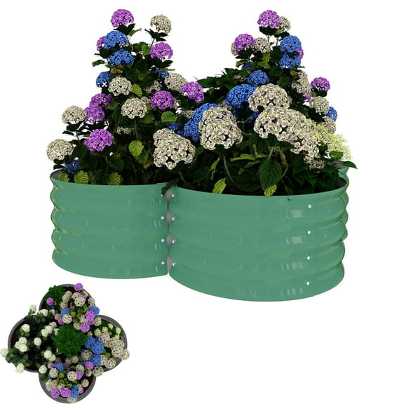 EuKer 2-Pack Small Raised Garden Bed, Petal-Shaped Metal Planters with Open Base for Herbs, Veggies, Flowers, Green
