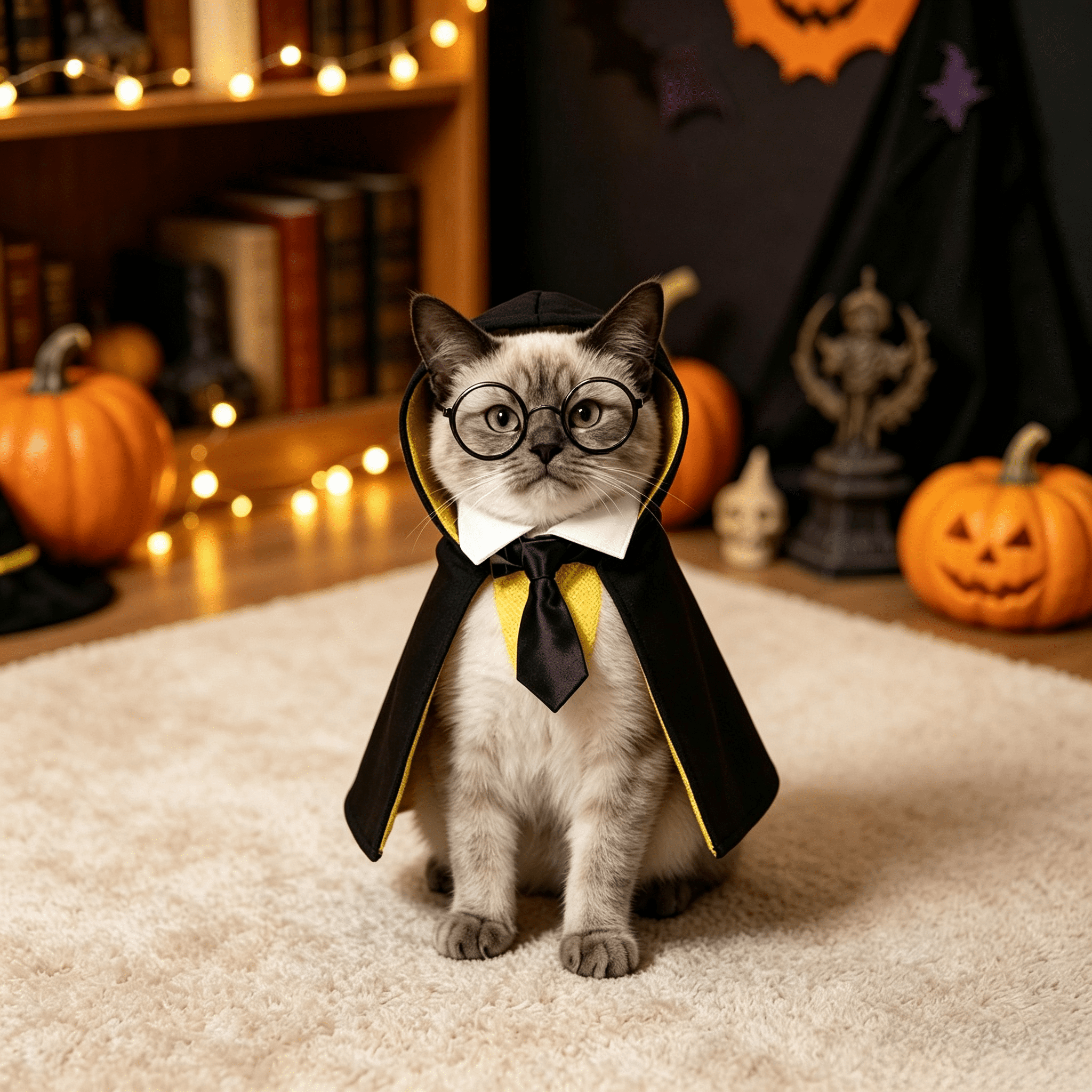 Cat Halloween Costume, Pet Wizard Costumes Mantle Magician Cosplay Clothes with Bowtie & Glasses Set, Festival Party Apparel for Small Pets Cats Dogs