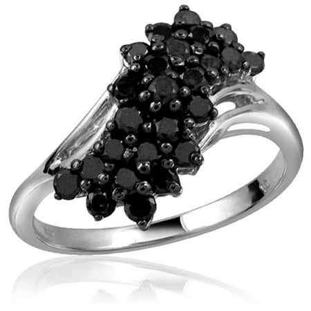 JewelersClub 1.00 CTW Round cut Black Diamond Bypass Sterling Silver Ring