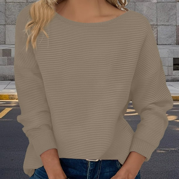 Suéter de cuello redondo para mujer, color liso, suelto, cuello redondo, manga larga, túnica, blusa para mujer