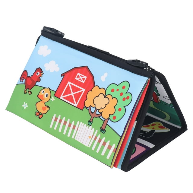 Foldable Infant Mirror Book, Easy Hanging Baby Mirror Book Toy Visual Training with Teether Pendant for Newborn for Car Animal Type,Number Type,Traffic Style