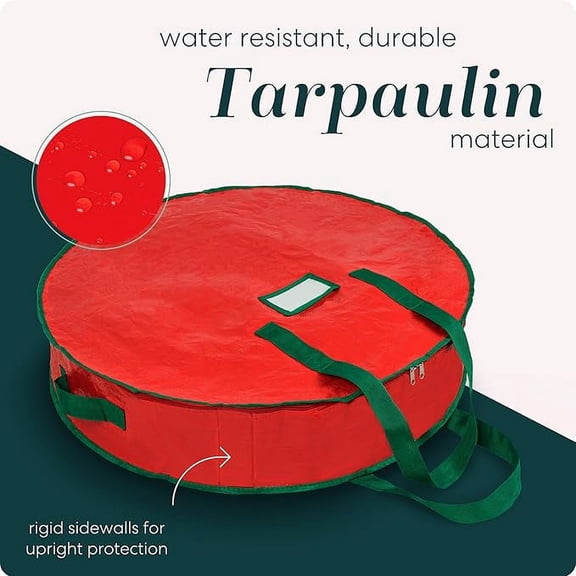 Handy Laundry Christmas Wreath Storage Bag - Durable, Tarp Material, Zipper, Sturdy Carry Handle, Dust, Pest Protection - Ideal Home, Garage Organization for Holiday Wreath Decoration