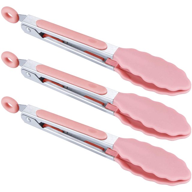 Pinzas de silicona para servir, 21 cm, juego de 3, pinzas para carne rosa, pinzas para parrilla, pinzas para buffet rosa