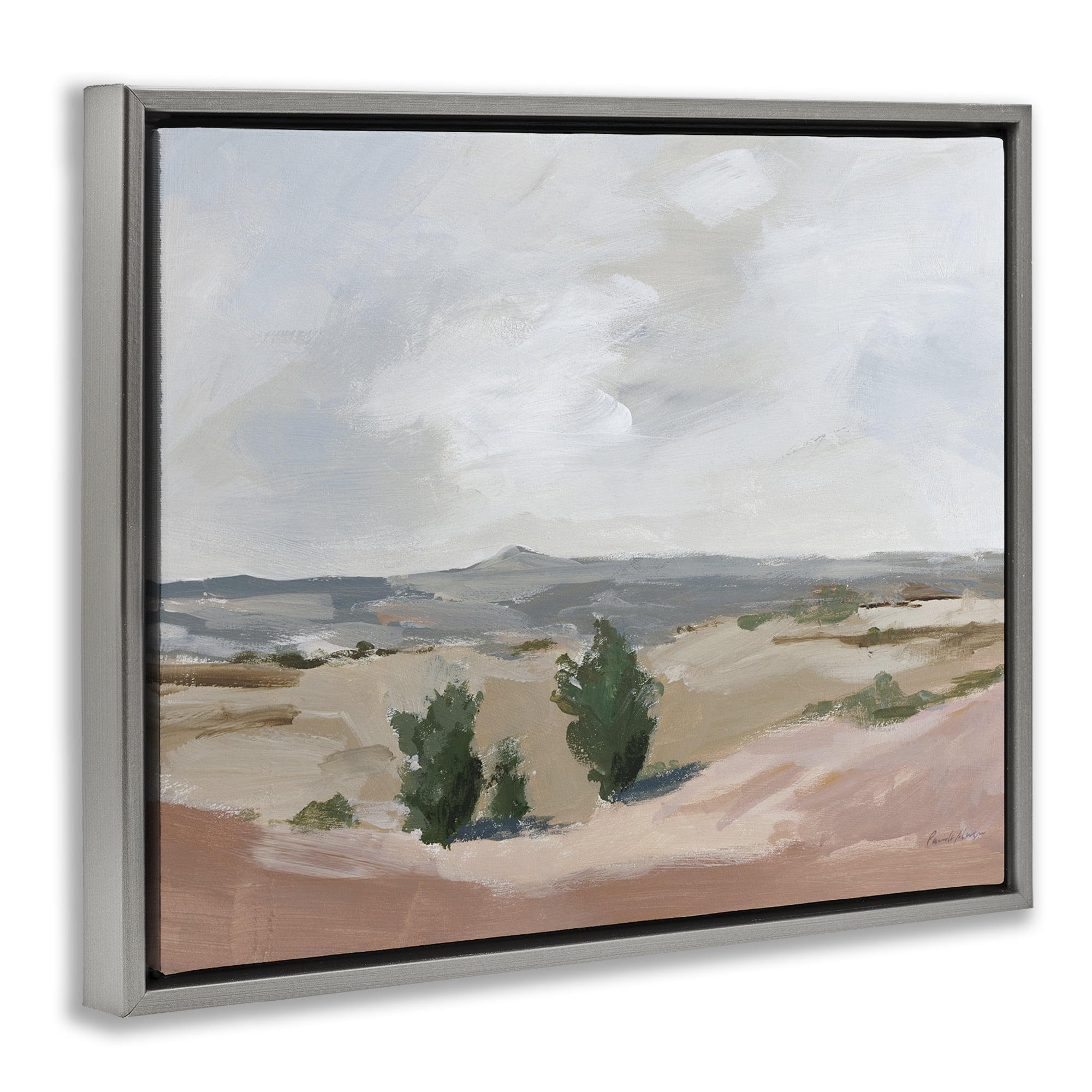 Stupell Industries Vast Desert Mountains Landscape Painting Gray Floater Framed Art Print Wall Art, 21 x 17