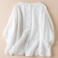 thumbnail image 4 of Lovskoo Cotton Linen Shirts for Women 3/4 Sleeve Round Neck Casual Summer Tops Loose Tee Shirts Blouse White, 4 of 6