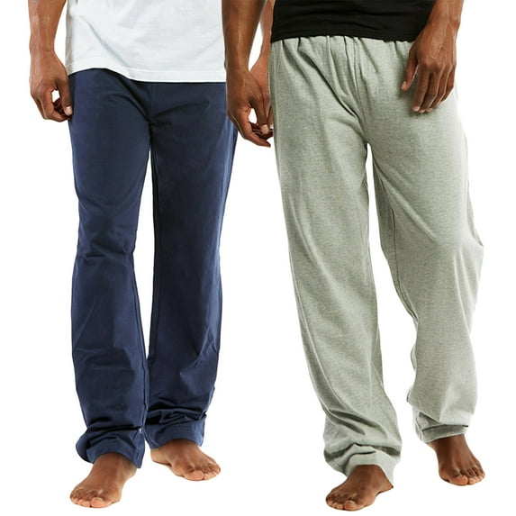 Men's Knitted Pajama Sweat Pants with Drawstring (Navy/H Gray, L)