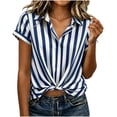 thumbnail image 4 of Admvng Women's Striped Shirt Lapel V Neck Short Sleeve Front Twist Knot Casual Summer Blouse Tops, 4 of 7