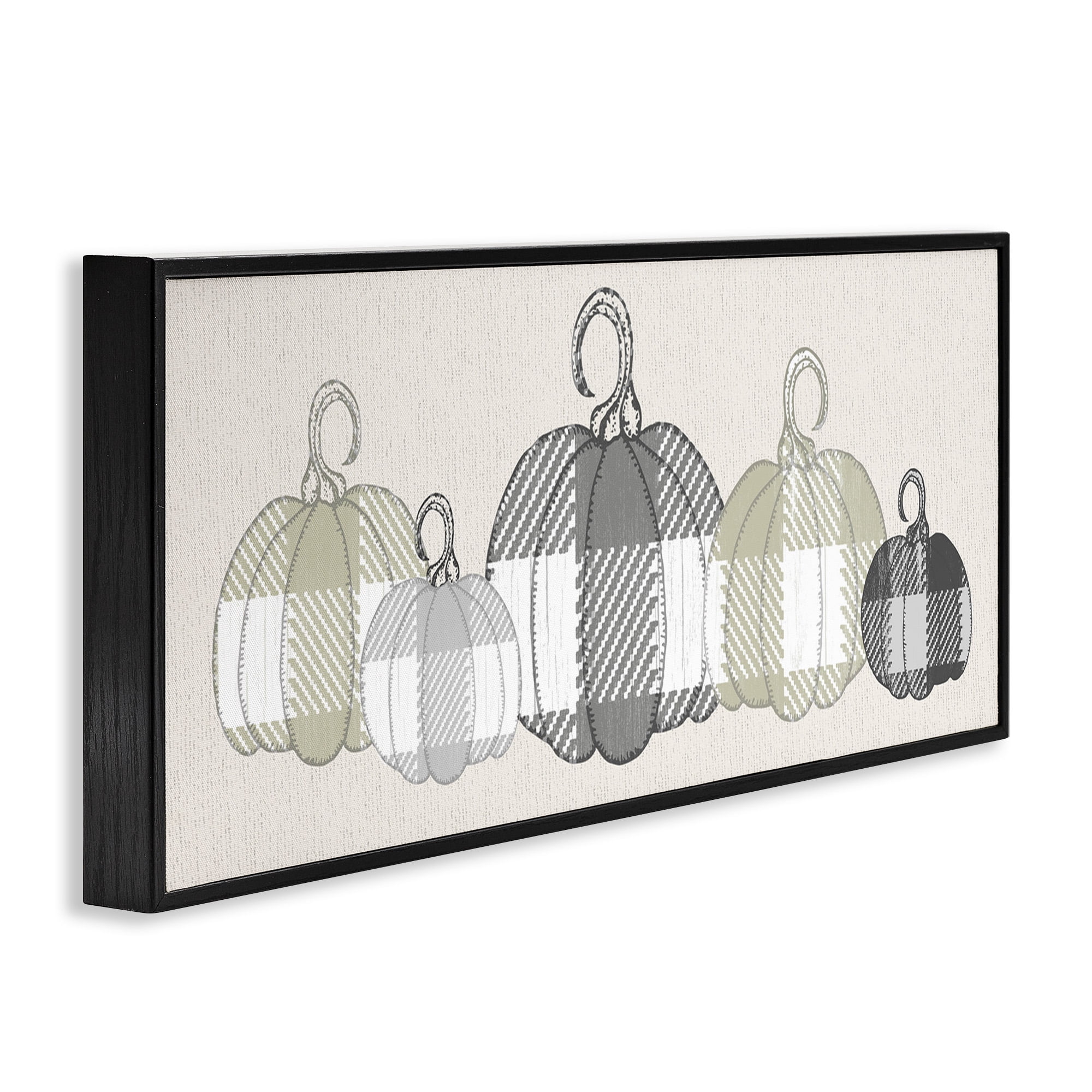 Stupell Industries Checker Plaid Patterned Pumpkins Landscape Painting Black Framed Art Print Wall Art, 30 x 13