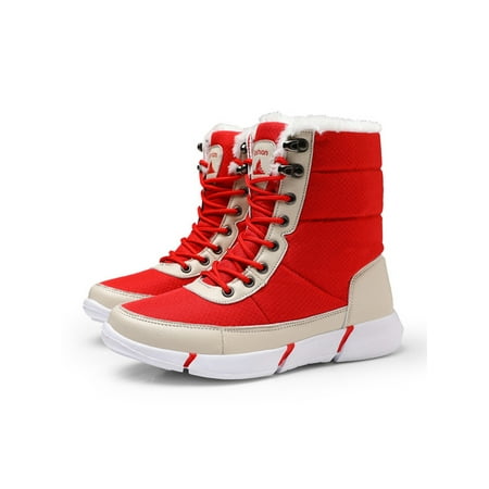 

Harsuny Womens Winter Boots Waterproof Mens Snow Boots Wide Width Plush Lining Mid Calf Boot Lace Up Winter Shoes Red 8
