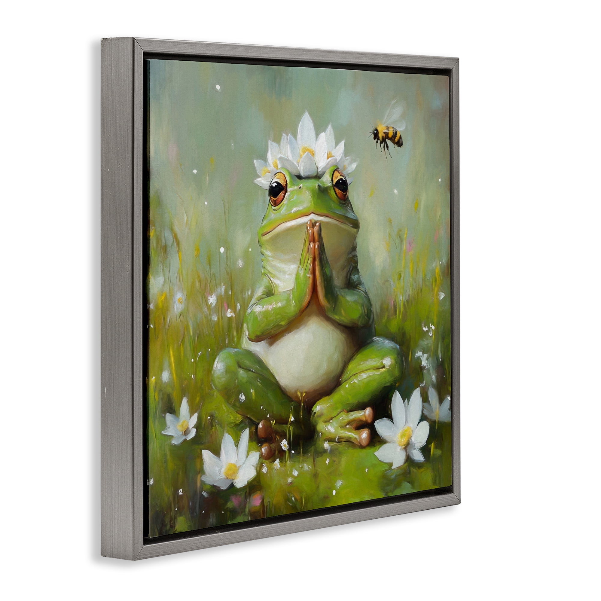 Stupell Industries Buddha Bullfrog Meditation Gray Framed Floater Canvas Wall Art, design by Tina LeCour