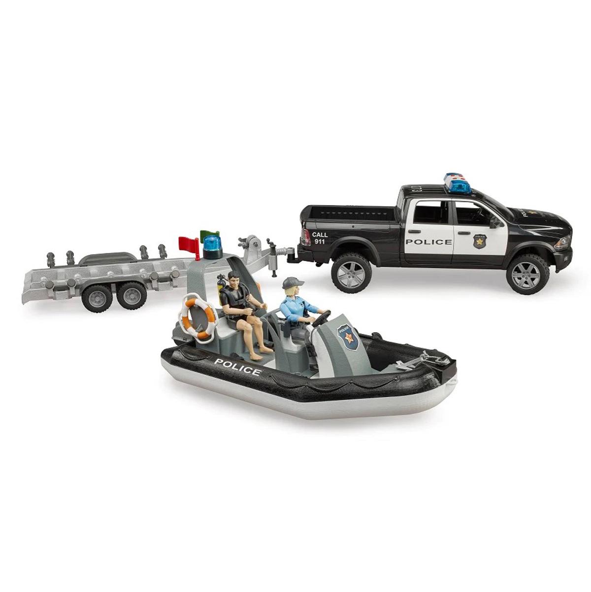 1/16 Ram 2500 Police Pickup Truck with Trailer & Boat by Bruder 02507
