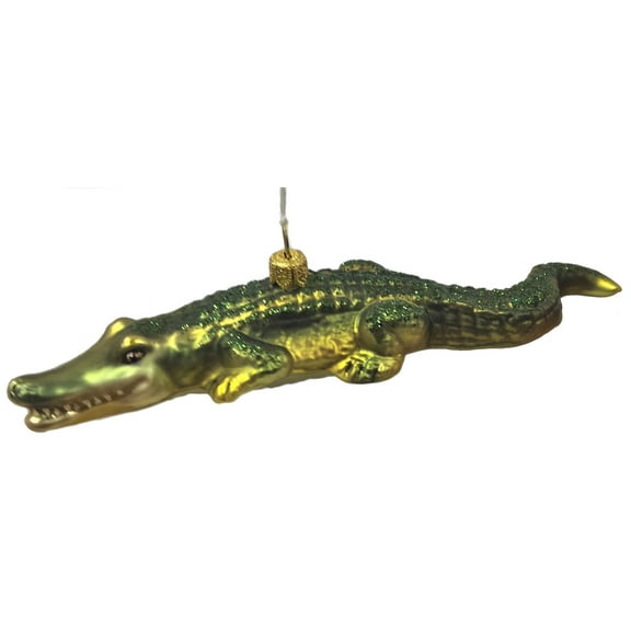 Green Alligator Polish Glass Christmas Tree Ornament Wildlife Animal Decoration