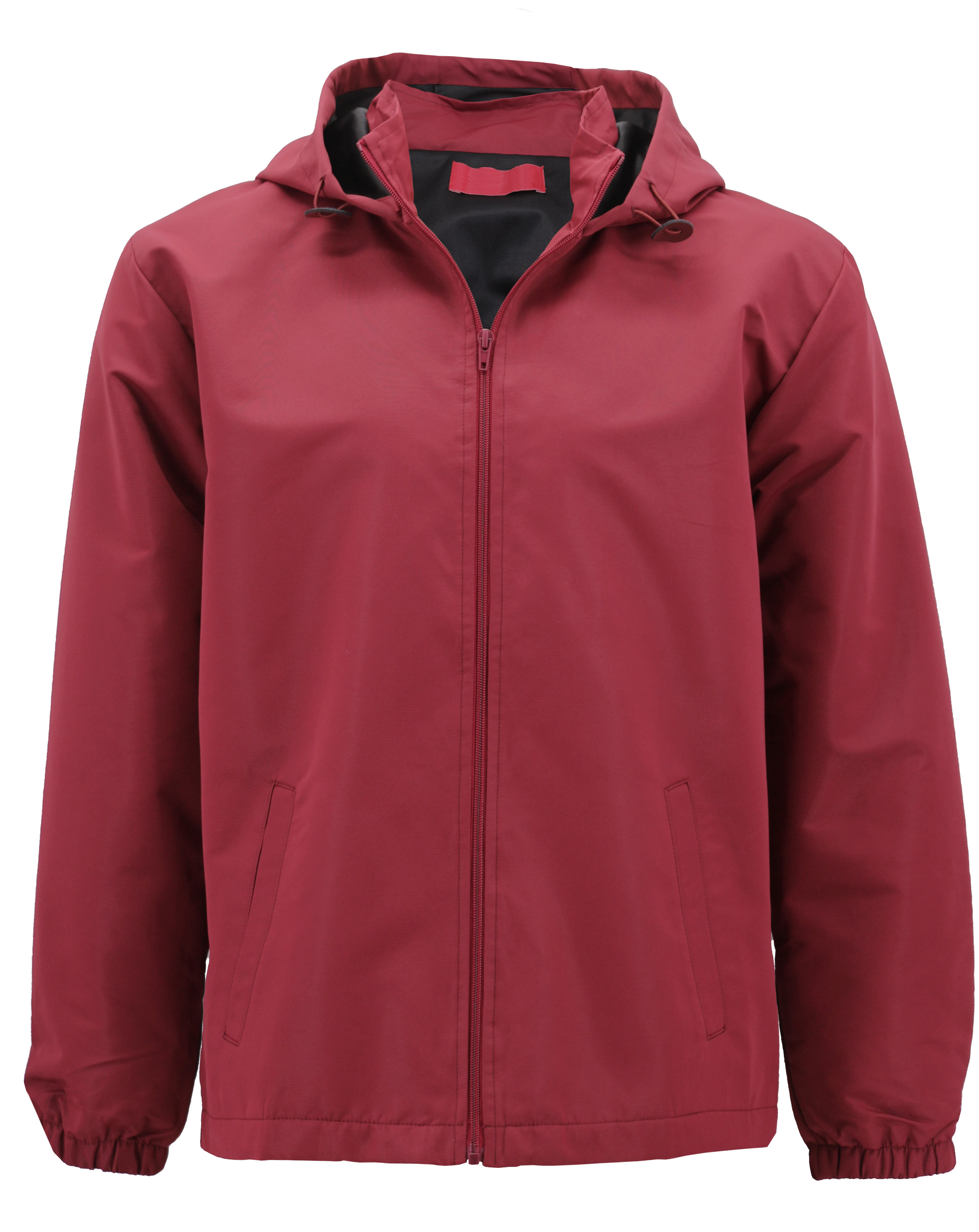 Red Label Men's Lightweight Nylon Hooded Water Resistant Zip Up Rain Jacket (Burgundy, L), Size: Large