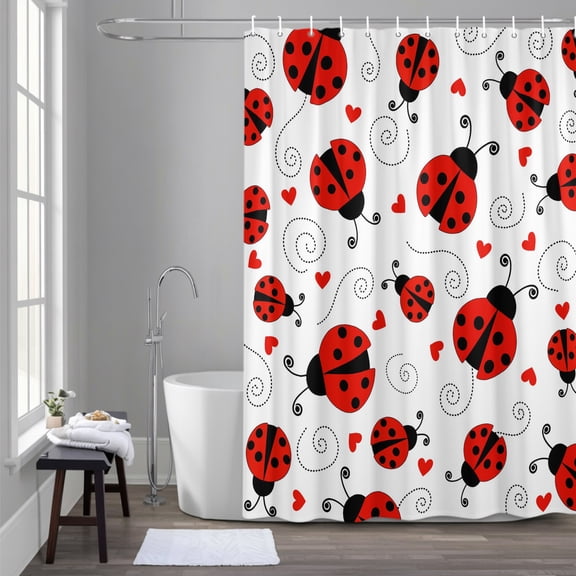 Country Ladybug 72x78 Inches Waterproof Shower Curtain, Love Farmhouse Classic Retro Texture Bath Curtain Set with 12 Hooks Washable Shower Curtains for Bathroom Bathtub Decor