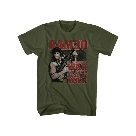 Rambo Film Series Survive War You Gotta Become War Army Green Adult T-Shirt Tee
