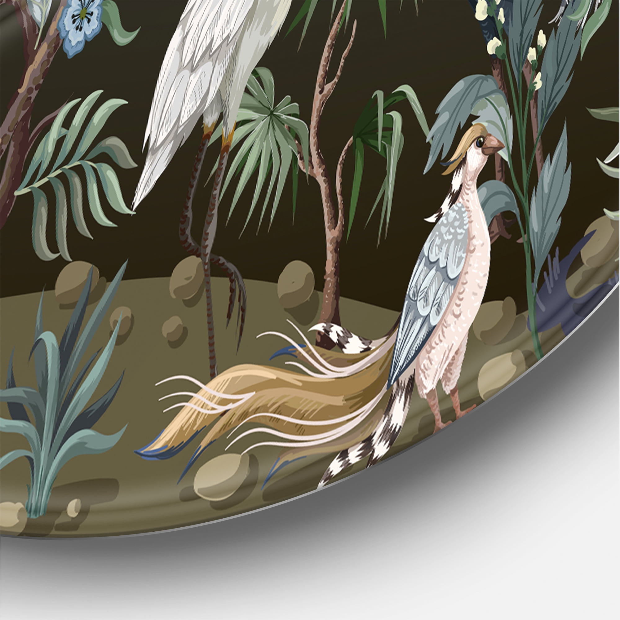 Designart 'Chinoiserie With Peonies and Birds IV' Traditional Circle Metal Wall Art 11x11 - Disc of 11