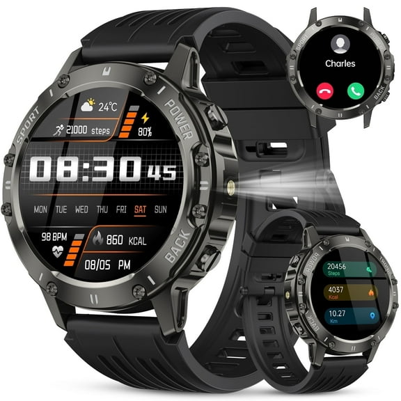 Tikland Smart Watch for Men Answer/Make Call for Android iPhone, 1.39" AMOLED HD Screen Mens Luxury Watch 114 Sports Modes, 400mAh Rugged Smartwatch Pedometer