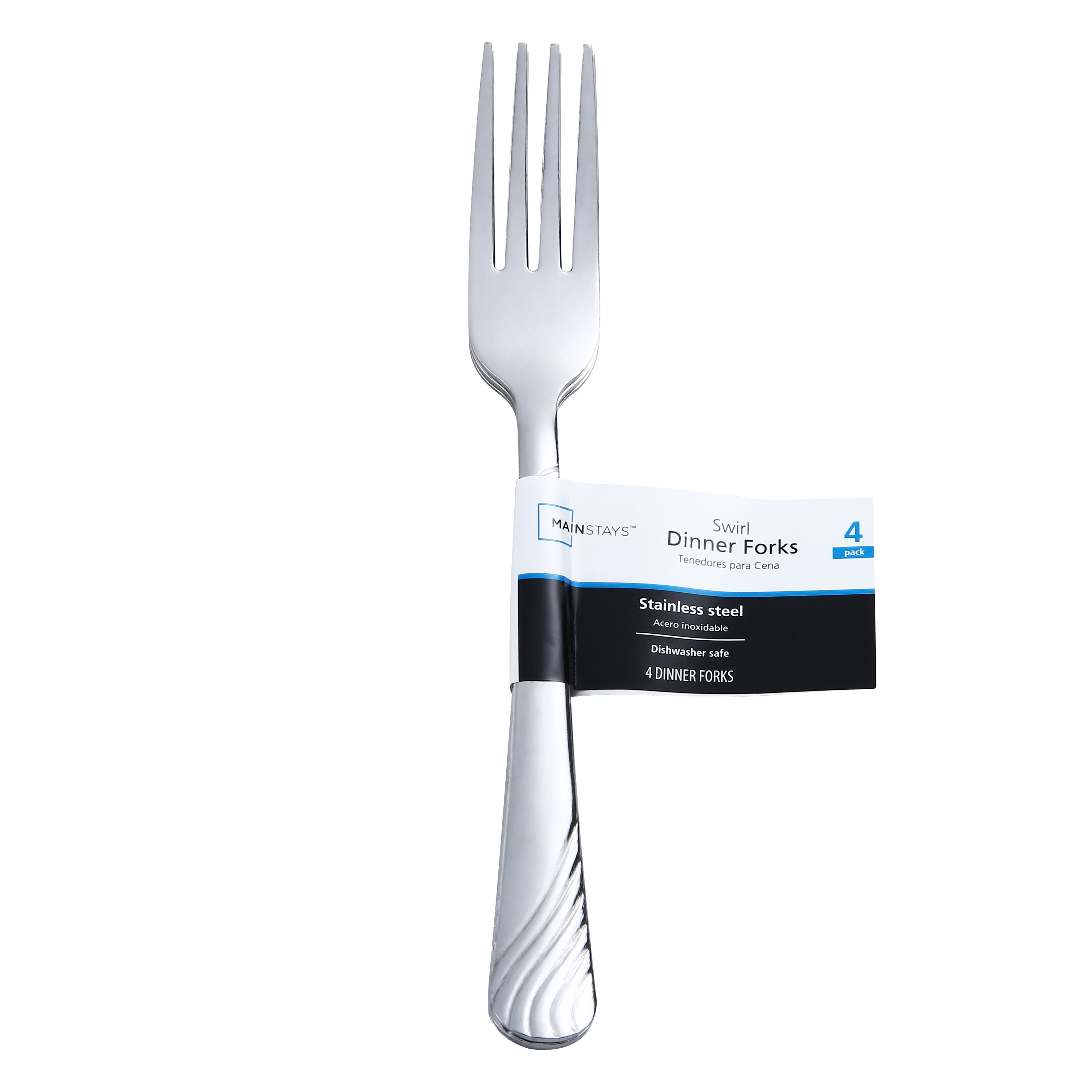 Mainstays Swirl Stainless Steel Dinner Fork Set, 4 Piece