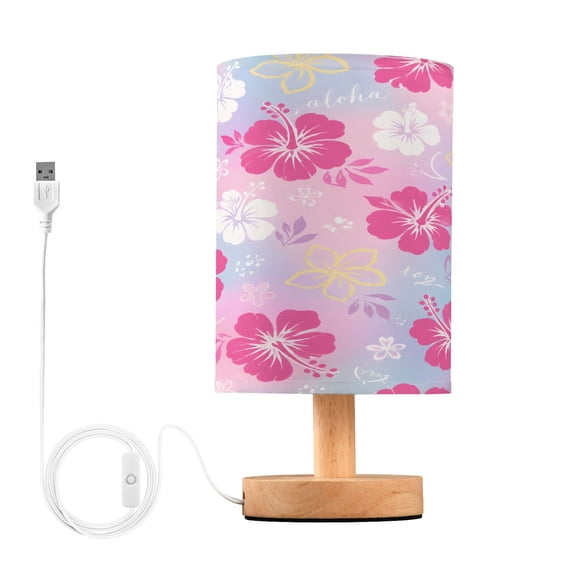 Pink Flower Table Lamp, Fully Dimmable Nightstand Lamp with USB and Linen Fabric Shade, Modern Gifts for Bedroom, Living Room, Office