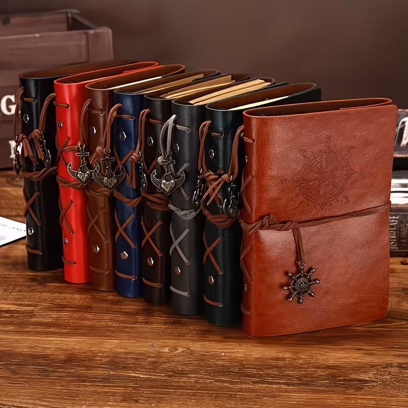 6 Pcs A6 Retro Compass Notebook Set, 5x7 Inch Leather Journal 160 Pages Blank Paper, Refillable Travel Notebook for Writing Exam Prep and Term Starts Gift,  Journals in Bulk