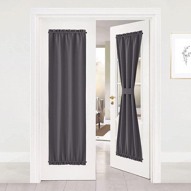 Door Curtain Panel, Grey French Door Curtains Blackout Thermal Insulated Sidelight Door Privacy Panels