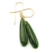 Green Jade Earrings Nephrite Smooth Long Teardrops 14k Gold Filled Spyglass Designs