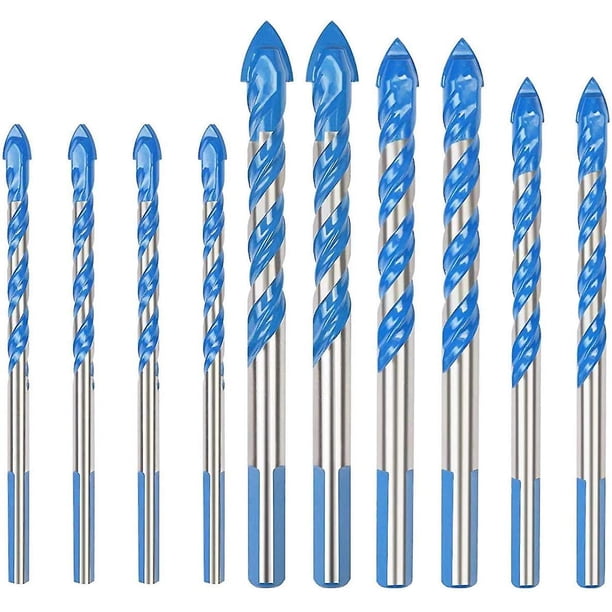 Juego de brocas de carburo de tungsteno de 10 piezas para porcelana, azulejos, hormigón, paredes de ladrillo, vidrio, espejos, mampostería de plástico y madera, tamaños surtidos de 6/8/10/12 mm. ACTIVE Biensenido a ACTIVE
