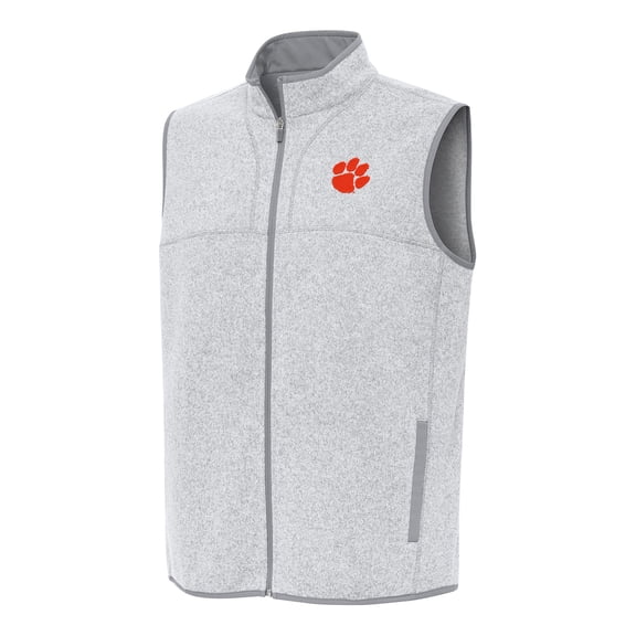 Men's Antigua Heather Gray Clemson Tigers Fortune Full-Zip Vest