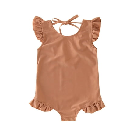 

Toddler Summer Sleeveless Girls Swimsuit Solid Colour Ruffles Swimwear Swimsuit Bikini Binding Design